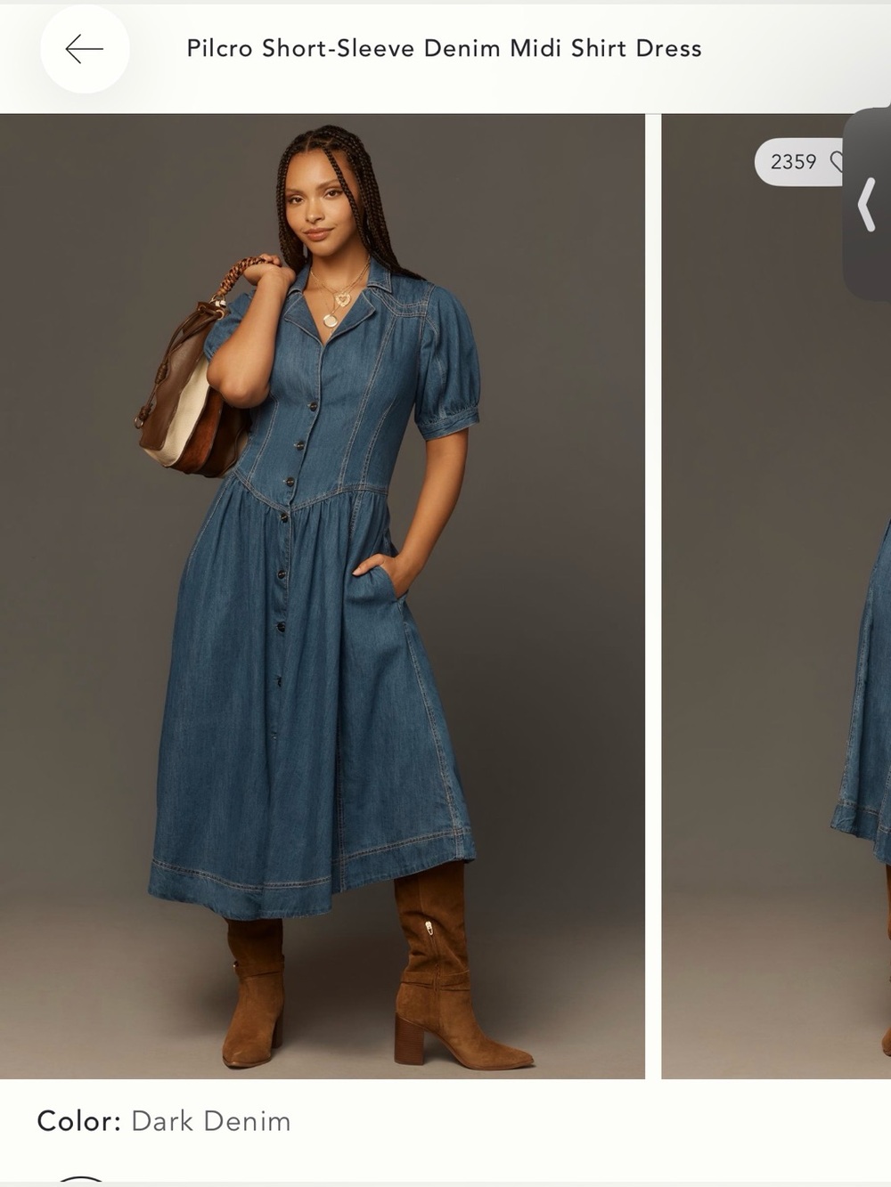 Pilcro Short-Sleeve Denim Midi Shirt Dress - Size 8